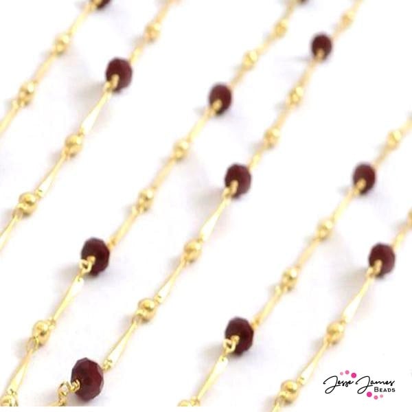 Beaded Chain Ruby Red Golden