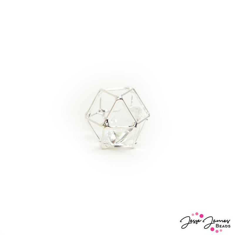 Caged Crystal Bead in Silver 14mm