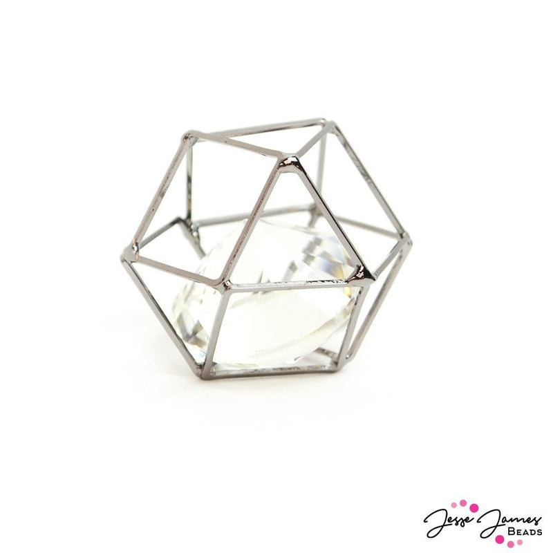 Caged Crystal Bead in Gunmetal 25mm